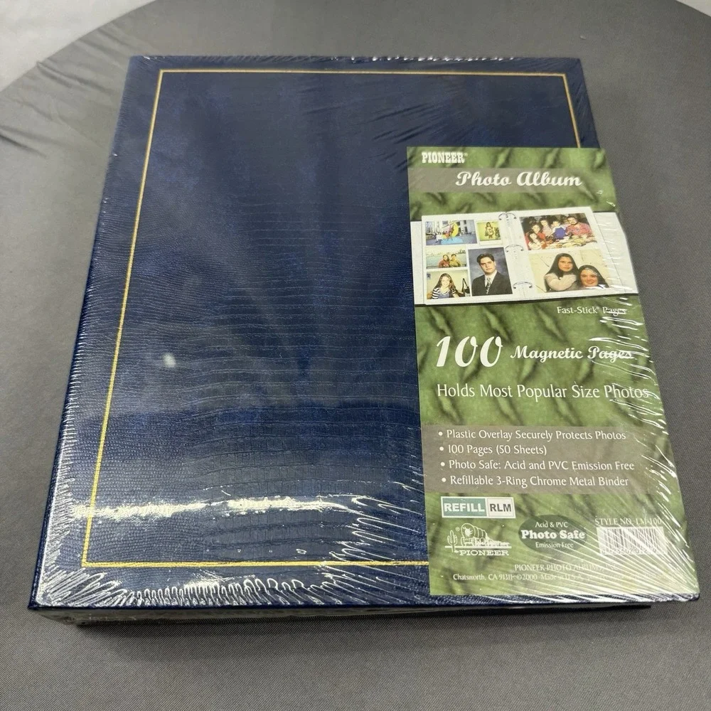 Pioneer Blue Leatherette Photo Album 100 Magnetic Fast Stick 50 Sheets 3 Ring